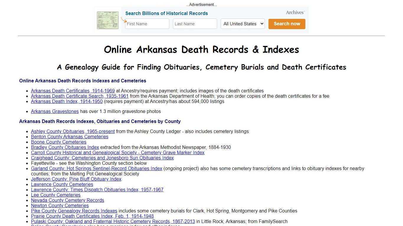 Online Arkansas Death Indexes, Records & Obituaries